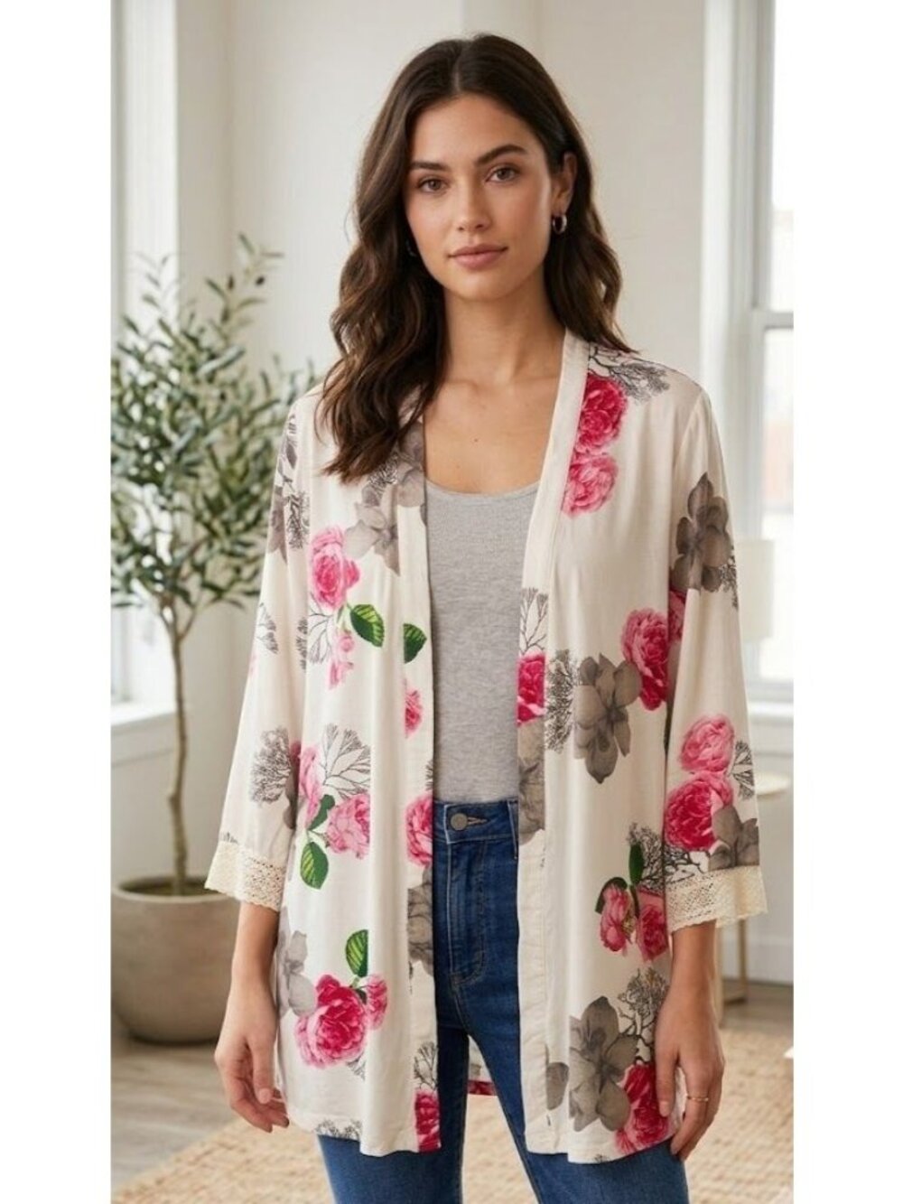 Japna Lounge Short Robe  Large Multicolor  Floral 100% Rayon